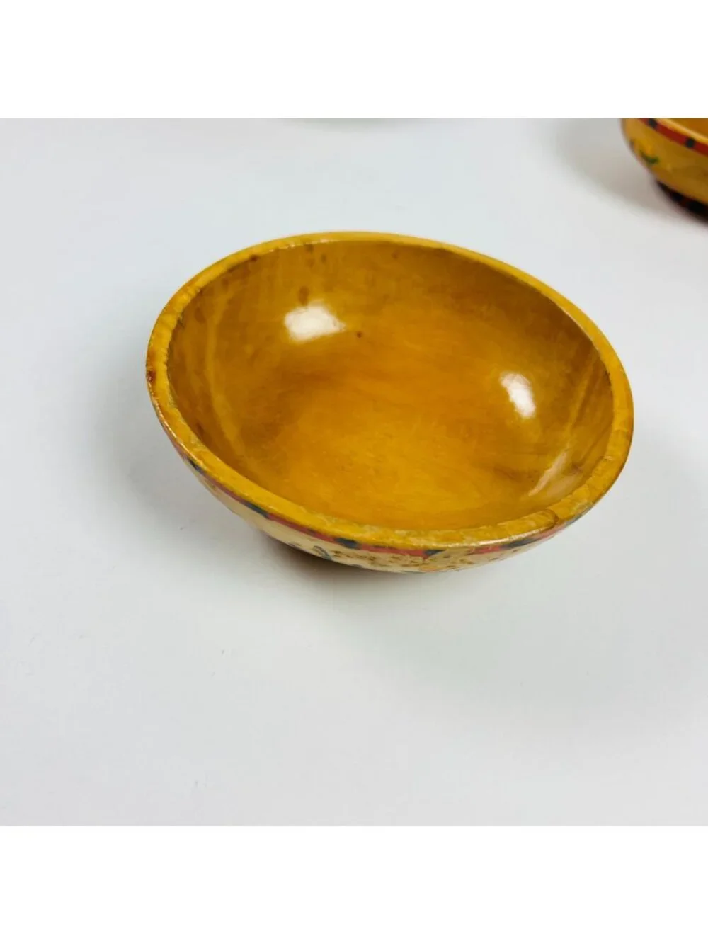 Vintage Occupied Japan Wooden Bowls 4 Floral Yellow & Green Rustic Decor